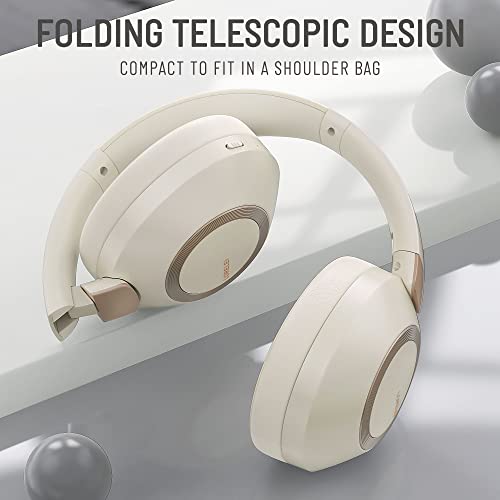 LORELEI B-C6 Wireless Over Ear Headphones, 50H Playtime Foldable Lightweight Bluetooth Headsets, Deep Bass, Built-in Microphone, Memory Foam Earmuff, for Travel, Home Office (Beige White) - color: Beige white