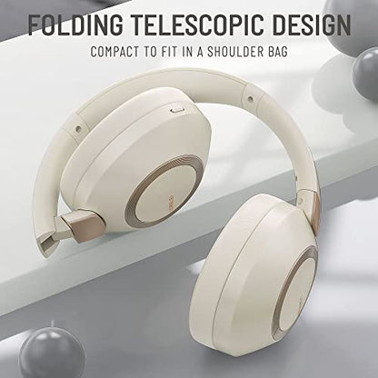 LORELEI B-C6 Wireless Over Ear Headphones, 50H Playtime Foldable Lightweight Bluetooth Headsets, Deep Bass, Built-in Microphone, Memory Foam Earmuff, for Travel, Home Office (Beige White) - color: Beige white