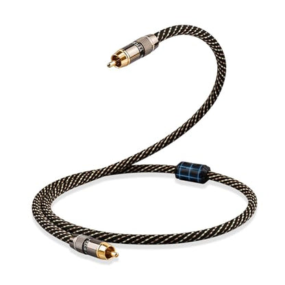 Audiophile HiFi RCA Coaxial Audio Cable 9.84ft - RCA Male to Male | 4N OFC Core, 24K Gold-Plated Plugs, Nylon Braid, Ferrite Core, Dual Shielded Digital Coax Cable for Amplifiers, CD, Turntable - size: 9.84ft/3m