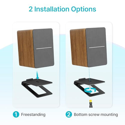 Desk Speaker Stands for Most Bookshelf Speakers, 22 lbs Capacity, 1 Pair | Speaker Riser with Anti-Vibration Pads, 16°Tilt Angle, Space-Saving Audio Stands for PC Speakers,1 Pair, Black