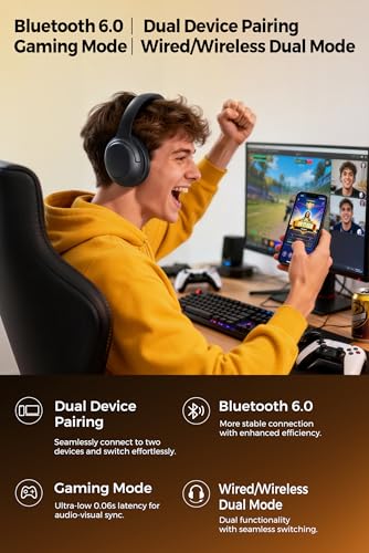 SoundPEATS Cove Pro - Over Ear Headphones - Black | 56dB Adaptive Noise Cancellation, 95H Battery for Long Flights, Comfortable Over-Ear Design, Hi-Res Audio & Clear Calls