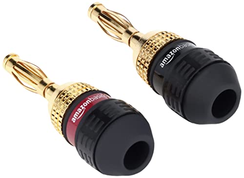 Amazon Basics Gold Plated Banana Plugs Speaker Wire Connectors, 12 Pairs (24 Count), Easy Install, 0.5" x 0.5" x 1.3", Black - size: 0.5" x 0.5" x 1.3"