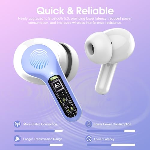 Wireless Earbuds, Bluetooth 5.4 Headphones HiFi Stereo, Bluetooth Earbuds | with ENC Noise Cancelling Mic,IP7 Waterproof in Ear Earphones,48H, LED Display Ear buds for Pad Phones Workout, White Purple - color: White Purple