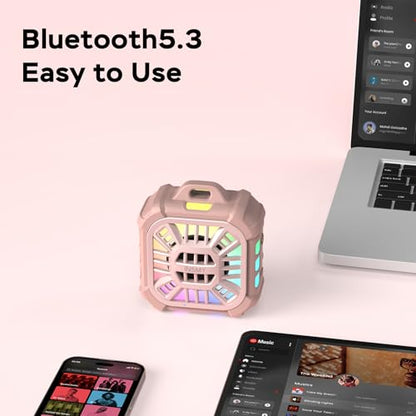 INSMY Shower Speaker IP67 Waterproof Bluetooth Speaker, Portable Small | Multi Sync 100+ Speakers, Big Volume Booming Bass, 24H Playtime,Floatable,RGB Lights for Outdoor Kayak Beach (Pink) - color: Pink