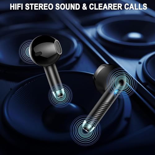 Jxrev Wireless Bluetooth 5.4 Earbuds, 6D Stereo Ear Buds, LED Power Display | in-Ear Noise Cancelling Mic, 40H Playback, Mini Case, IP7 Waterproof Sports Earphones, for Android iOS - color: Carbon Black