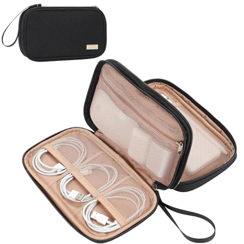NISHEL Travel Cord Organizer Case, Double Layers Tech Electronic Bag, Essentials for Charger, Cable, Phone, Flash drive, Medium, Black | Double-layer bag keeps chargers, cables, flash drive, and small tech essentials organized for trip, Medium, Black - co