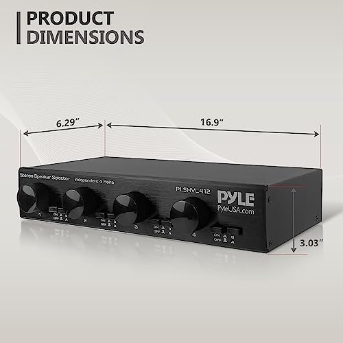 Pyle 4 Channel High Power Stereo Speaker Selector with Volume Control - Rugged and Durable Housing Construction, Cabinet Heat Sink, Plug and Play Easy Install - PLSHVC412 - style: 4CH Switch and Vol Selector