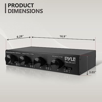 Pyle 4 Channel High Power Stereo Speaker Selector with Volume Control - Rugged and Durable Housing Construction, Cabinet Heat Sink, Plug and Play Easy Install - PLSHVC412 - style: 4CH Switch and Vol Selector