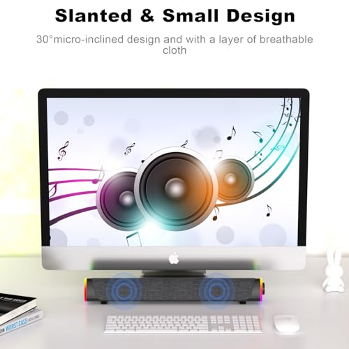 SOULION R30 Plus Bluetooth Computer Speakers, Wired USB Powered Plug & Play | All-in-One Rotary Control, Slanted Design, 6 Modes LED Light PC Speaker for Desktop Monitor Laptop Gray - color: Gray, style: USB & Bluetooth