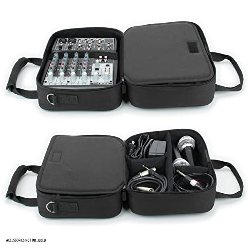 USA Gear DJ Mixer Case - Compact Audio Channel Mixer Bag with Accessory Storage for Microphones, Cables - Fits APC Mini MK2, Roland P-6, Yamaha MG06x, Behringer Xenyx 802, Q802USB & more (Black)