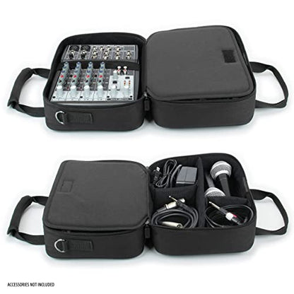 USA Gear DJ Mixer Case - Compact Audio Channel Mixer Bag with Accessory Storage for Microphones, Cables - Fits APC Mini MK2, Roland P-6, Yamaha MG06x, Behringer Xenyx 802, Q802USB & more (Black)