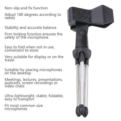 HERCHR Desk Mic Stand, Desktop Microphone Stand Adjustable Mic Stand Foldable Tripod Desk Mic Portable Mic Table Stand Mic Tripod Stand Desk Mic Mount for Online Broadcasting Chatting Singing