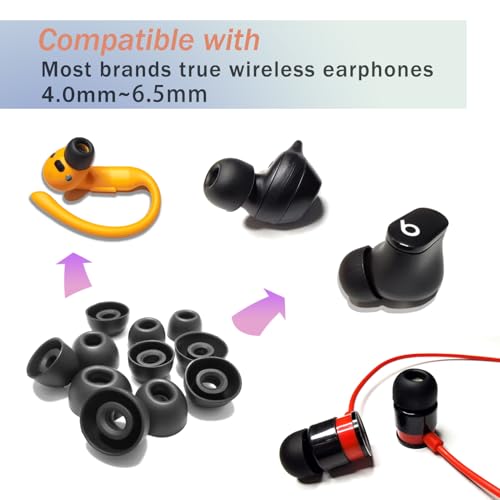 Silicone Replacement Earbuds Tips Oval - inner diameter 4.0mm Universal Ear Tips Fit True Wireless Earbuds, 6 Pairs LMS Black - color: Black