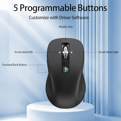CITLLA Wireless Bluetooth Mouse (USB + BT1 + BT2), Full Size, 4-Way Scrolling, Multi-Device Silent Mouse for Computer, Laptop, iPad, MacBook (Black) - color: Black