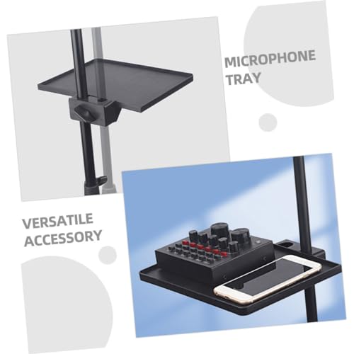 Clamp-On Microphone Stand Tray Dual Ports Adjustable Mic Holder for Live Streaming and Karaoke Sturdy Storage Rack for Music Accessories and Phones