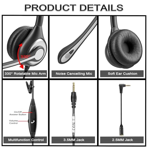 Wantek Cell Phone Headset Mono with Noise Canceling Mic, Wired Computer Headphone for iPhone Samsung Huawei HTC LG ZTE BlackBerry Smartphones and Laptop PC Mac Tablet with 3.5mm Jack(F600J35)