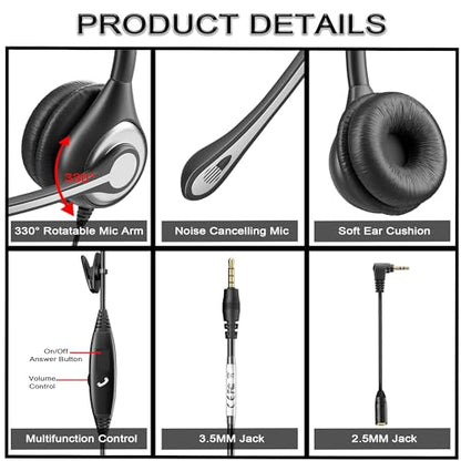 Wantek Cell Phone Headset Mono with Noise Canceling Mic, Wired Computer Headphone for iPhone Samsung Huawei HTC LG ZTE BlackBerry Smartphones and Laptop PC Mac Tablet with 3.5mm Jack(F600J35)