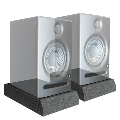 AxcessAbles Studio Monitor Isolation Pads for 3-5 Inch Speakers | High-Density Acoustic Foam Speaker Risers | Angled Sound Isolation Pads for Recording, Mixing, DJ, Home Studio - size: 3" to 5" Speakers