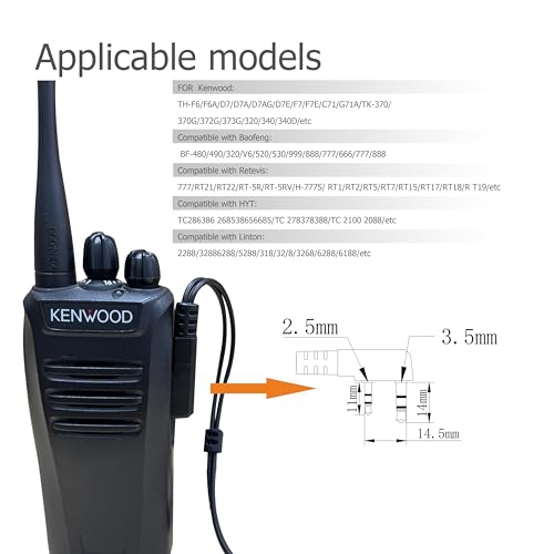 SHON Walkie Talkie Headset with Mic, Compatible Kenwood Baofeng and Retevis Two Way Radio,2 Pin G-Shaped Ear Hook for Police Law Enforcement (10set/Black) - size: L/10 set