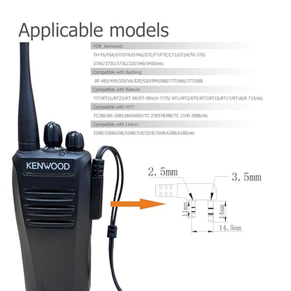 SHON Walkie Talkie Headset with Mic, Compatible Kenwood Baofeng and Retevis Two Way Radio,2 Pin G-Shaped Ear Hook for Police Law Enforcement (10set/Black) - size: L/10 set