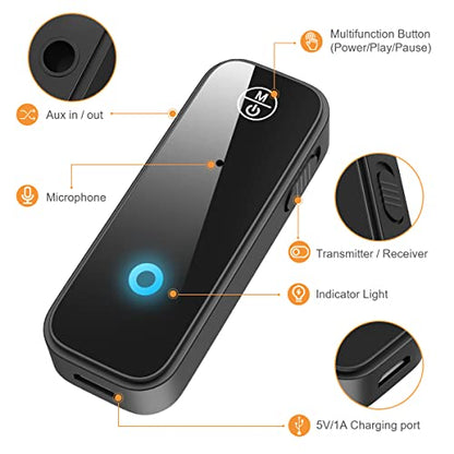 Bluetooth AUX Adpater for Car, Bluetooth 5.3 Transmitter Receiver, 3.5mm Aux Audio Adapter, Wireless Audio Receiver for Car Stereo/Home Stereo/Headphones/Speaker/Laptop/TV - color: Glossy Black