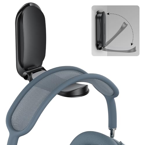 OMOTON Headphone Stand for Desk, Foldable Sticky Headset Stand Holder, Headphone Holder Hook Mount with Non-Slip Silicone, PC Gaming Accessories for Airpods Max, All Earphones- Black