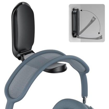 OMOTON Headphone Stand for Desk, Foldable Sticky Headset Stand Holder, Headphone Holder Hook Mount with Non-Slip Silicone, PC Gaming Accessories for Airpods Max, All Earphones- Black