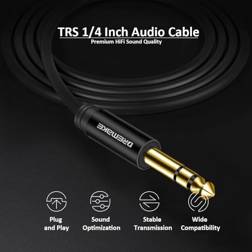 1/4 Inch to 1/4 Inch TRS Guitar Cable, 33FT 6.35mm to 6.35mm Balanced Stereo Audio Cable - color: Black, size: 33FT/10.0M