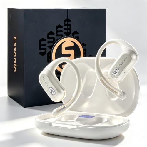 Open Ear Headphones Over Ear Earbuds with Earhook Directional Sound Bluetooth 6.0 Endurance Dual-Layer Silicone Comfort ENC Clear Calls, Waterproof Workout Earphones (White) - color: White