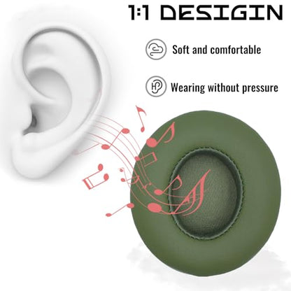 Headphone Replacement Ear Pad Cover Compatible with Beats by Dre Solo3 Solo2 Wired Wireless Headphones Protein Leather Memory Foam Headphone Cushion Ear Muffs-Military Green - color: military green