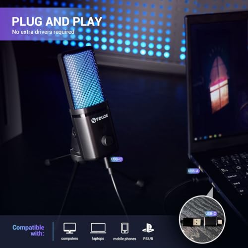 Gaming USB Microphone for PC,RGB Condenser Computer Mic with Tripod Stand,Quick Mute,Gain Control,Cardioid Mic for Streaming, Podcast, Twitch, YouTube, PC, Computer, PS5 (M160) - style: Mic with tripod