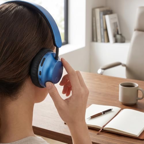 Wireless Headphones Over Ear, with Brushed Metal Design (Blue) | Over The Ear Headset with Foldable, Stereo Breathing Light, 16H Playtime for Travel Home Office Cellphone PC - color: Blue