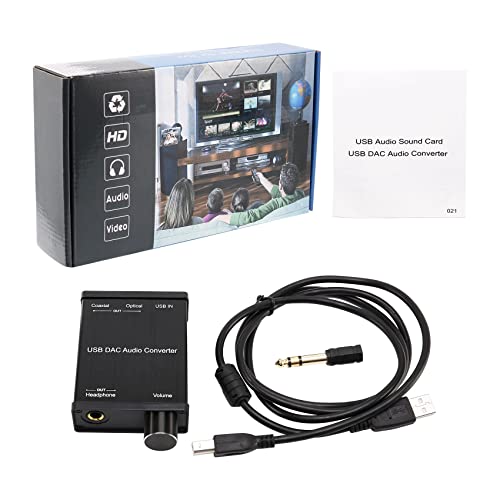 USB to Coaxial S/PDIF Optical 3.5mm/6.3mm Headphone Converter USB DAC Digital to Analog Audio Converter for XP, black