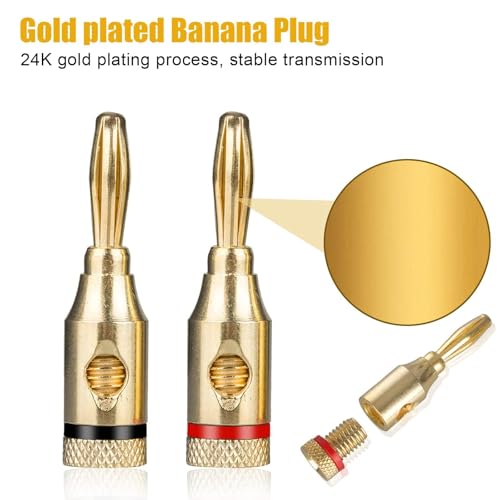 12 Pairs Speaker Banana Plugs, 24K Gold Plated Banana Plug for Speaker Wire, Home Theater, Wall Plate, for 12–18 AWG Wire
