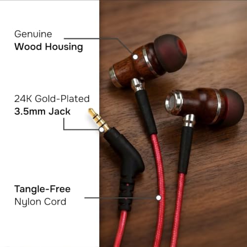 Symphonized Wired Earbuds with Microphone – Noise Isolation Ear Buds with Mic, in Ear Headphones Wire for Computer & Phone, Earphones 3.5 mm Jack - color: Nylon Red, style: Aux 3.5mm