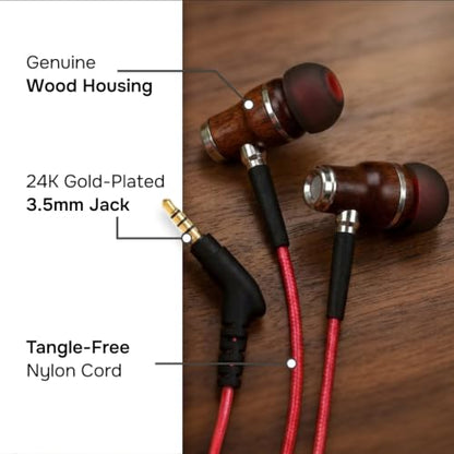Symphonized Wired Earbuds with Microphone – Noise Isolation Ear Buds with Mic, in Ear Headphones Wire for Computer & Phone, Earphones 3.5 mm Jack - color: Nylon Red, style: Aux 3.5mm
