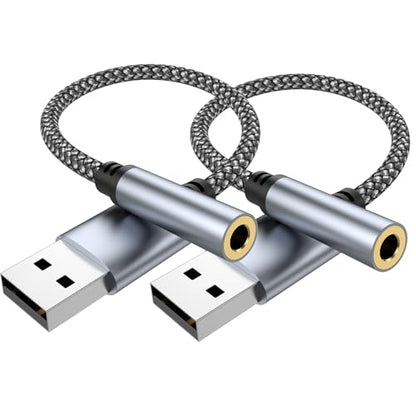 2 Pack USB to 3.5mm Jack Audio Adapter,USB to Audio Aux Headphone Cable | External Stereo Sound Card,USB A to 3.5mm TRRS Female Headset forPS4/PS5/Headphone/Mac/Linux/Laptop/Desktops/Docking Station - size: 2Pack 4 inch