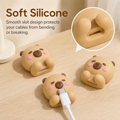 Capybara Cable Organizer, Adorable Animal-Shaped Cable Clips, Desk Cable Management Cord Holder for Home and Office, Cute Wire Clips for Headphones, Chargers, USB Cables (3-Pack)