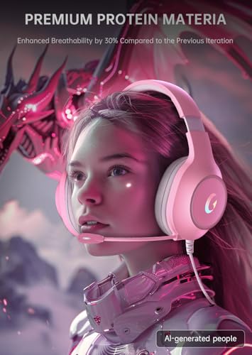 syndesmos CM7002 Gaming Headset for PS5, PS4, PC, Mac, Switch, Xbox Series, Surround Sound RGB Gaming Headphones with Noise Canceling Microphone, 50MM Dynamic Drivers, 3.5MM Audio Jack, Light Pink - color: Light Pink