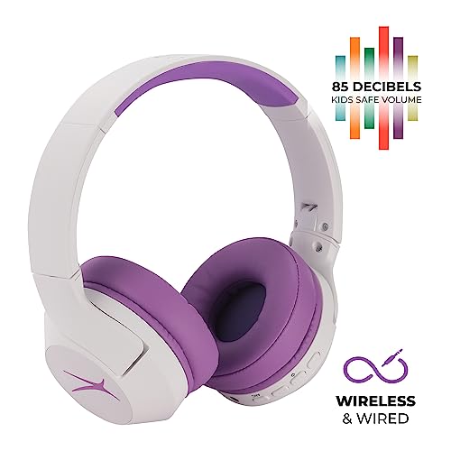 Altec Lansing Kid Safe Noise Cancelling Wireless Headphones 15H Battery, 85dB Volume Limit, Foldable Design Powerful Sound, Active Noise Cancellation Perfect for Kids Ages 7+ - color: Whiteout Purple