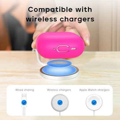 RFUNGUANGO for AirPods 4 Case, Rose Red | Cleaner Kit, Carabiner, Soft Silicone Protective Cover, Wireless Charging Compatible - color: B-Rose Red, size: AirPods 4 Case