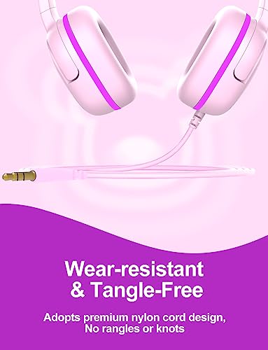 Jimonyer Kids Headphones for School, 3.5mm Jack Wired Headphones for Kids with Safe Volume Limiter, HD Stereo Sound On-Ear Girls Boys Toddler Headphone for Tablet, iPad, Kindle(Pink) - color: Pink