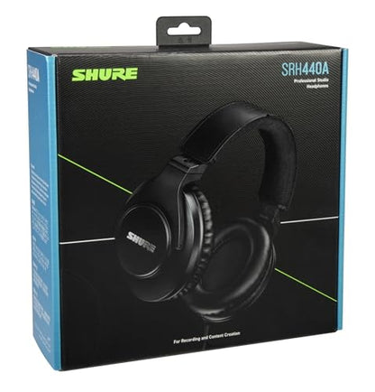 Shure SRH440A Over-Ear Wired Studio Headphones for Recording | Studio-grade closed-back headphones with enhanced frequency response and a collapsible design for monitoring - size: 3.25, style: Gen 2