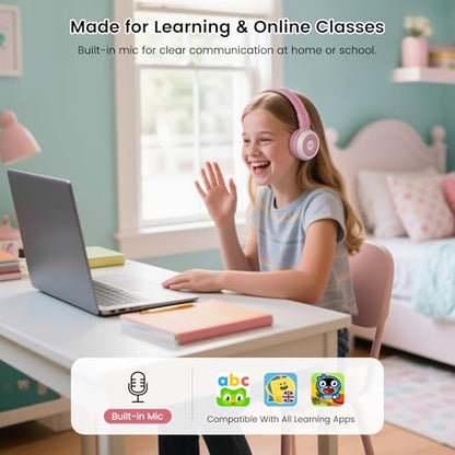 SIMOLIO Manyshare Bluetooth Kids Headphones with Microphone for School,Pink - color: Pink