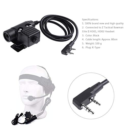 AngelReally U94 PTT Military Adapter Mobile 2 Pin 7.0mm Plug Push to Talk for Kenwood/Baofeng Radio