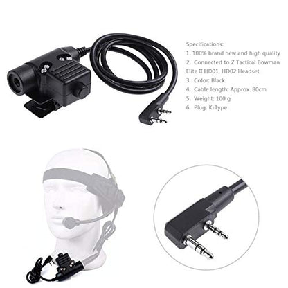 AngelReally U94 PTT Military Adapter Mobile 2 Pin 7.0mm Plug Push to Talk for Kenwood/Baofeng Radio