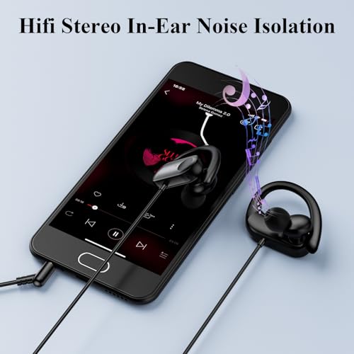 Wired 3.5mm Jack Earbuds with Mic Over Ear Headphones for iPod Laptop Black | for Android Smartphones Running Sport Headset Airplane School Students Noise Isolation Volume Control 3.5mm Earphones