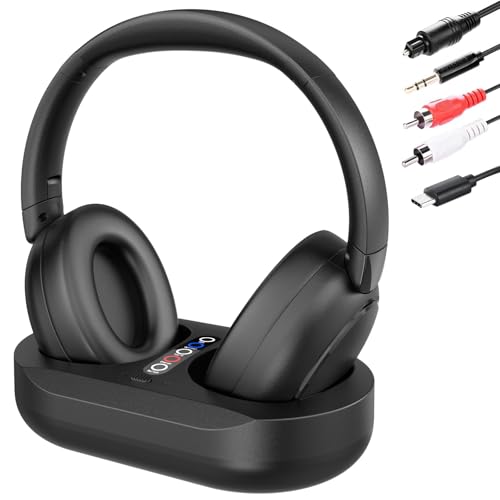 Wireless TV Headphones for Seniors with Transmitter Charging Dock, Digital Optical AUX RCA Plug and Play Wireless Headphones for Watching TV, No Audio Delay, 100ft Range, Hearing Impaired Gifts