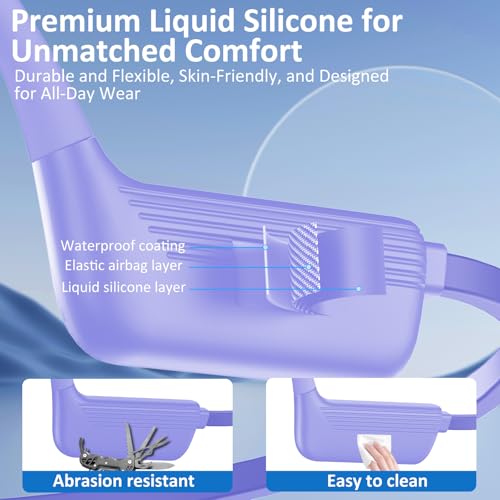 Swimming Headphones Underwater, IP68 Waterproof Bone Conduction Headphones, Bluetooth 6.0 Open Ear Swim Earbuds with 32GB Built-in MP3,Adjustable Headband for Swim Cap/Hat,Dual Device Pairing (Purple