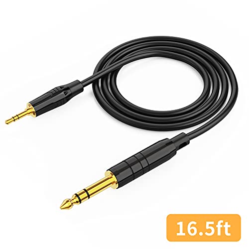 1/8 to 1/4 Stereo Bidirectional 6.35mm 1/4" to 3.5mm 1/8" TRS Guitar Cord | 6.35mm Male to 3.5mm Male Audio Aux Cable forLaptop, Home Theater Devices, Keyboard Piano,Speaker and Amplifier 3.6~16ft - size: 16Feet